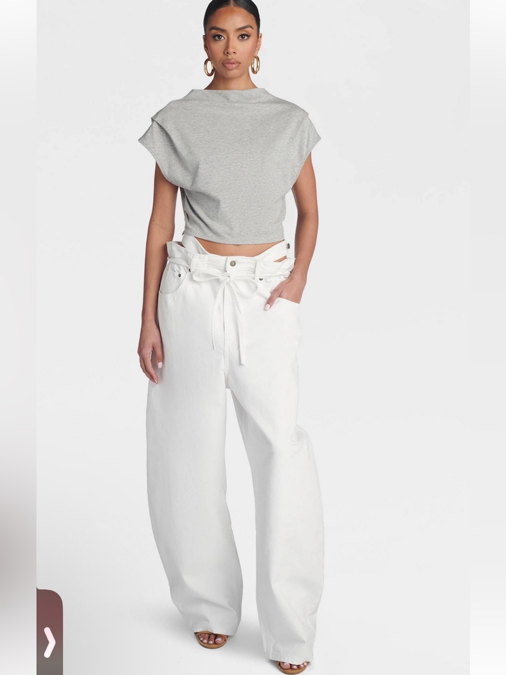 KBB NWT 8 High-Waist Paperbag Barrel leg durable White denim Jeans